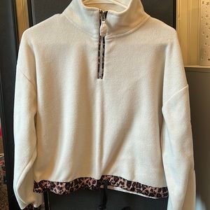 White and cheetah, print fleece, size small.